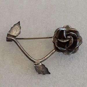 Vintage 1950s Mid-Century Taxco Sterling Silver Rose Brooch